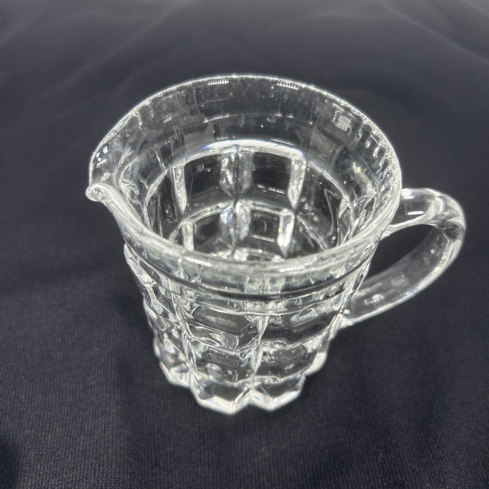 Vintage‎ Art Deco Clear Pressed Glass Cream Pitcher 3.75 in Tartan